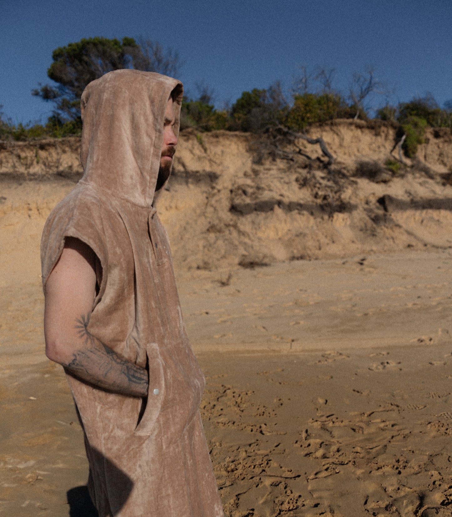 Sand Premium Hooded Towel Cotton Velour 340GSM