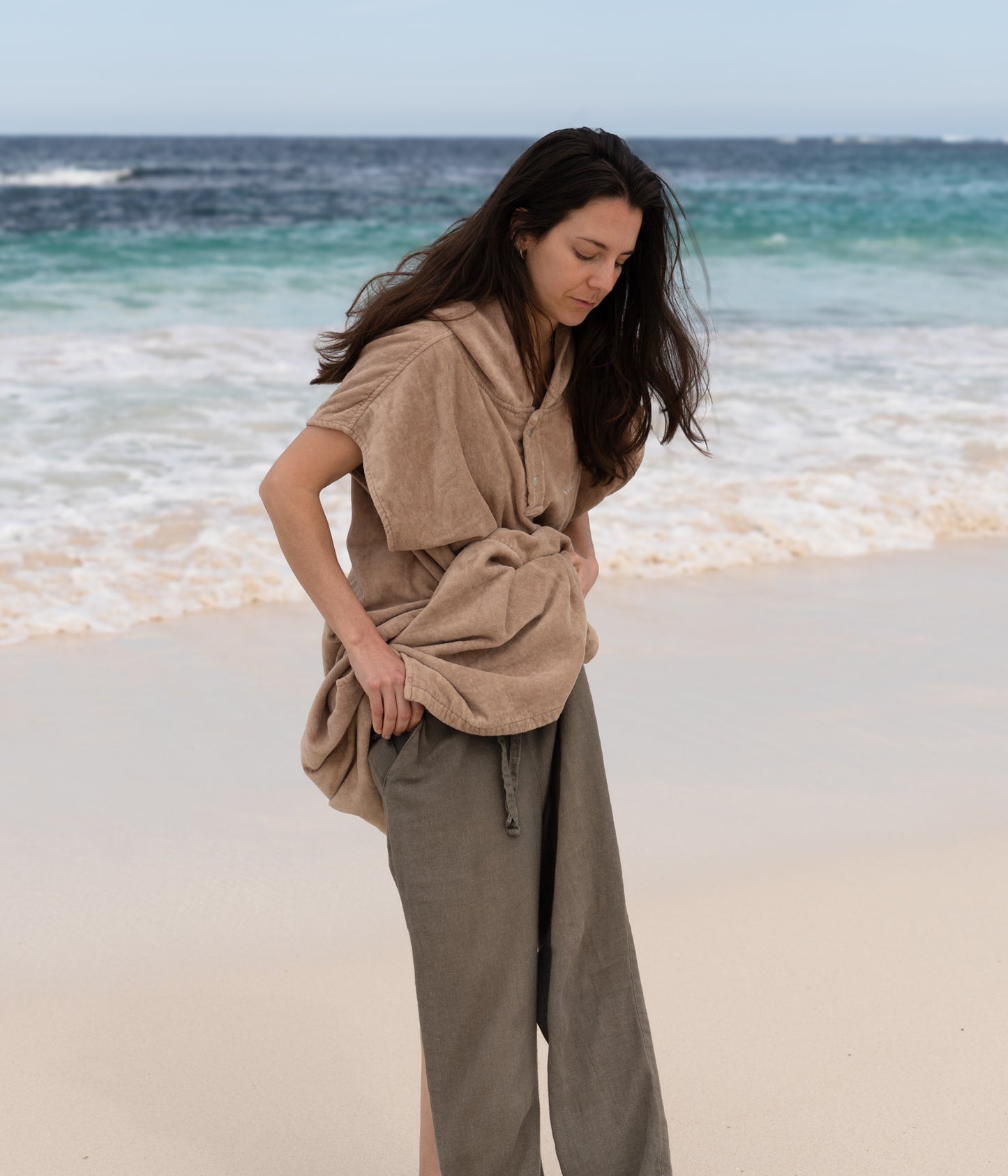 Sand Premium Hooded Towel Cotton Velour 340GSM